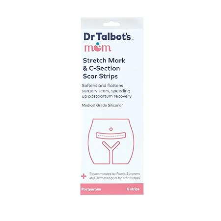 Dr. Talbot's Mom Stretch Mark & C-Section Scar Strips - Medical Grade Silicone Scar Strips to Soften and Flatten Surgical Scars - 6 Strips (60-Day Supply)