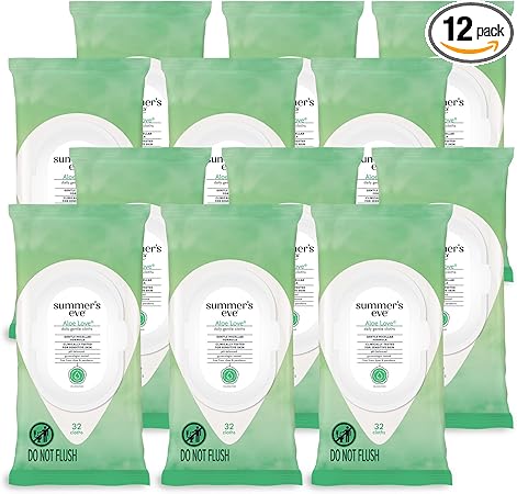 Summer's Eve Aloe Love Gentle Daily Feminine Wipes, Removes Odor, pH balanced, 32 Count, 12 Pack