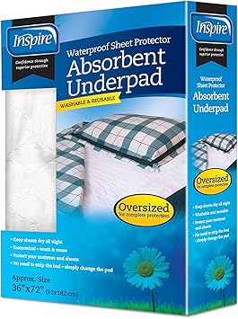 Inspire Washable Reusable Incontinence Underpad, Oversized 36x72 Inches, White, 1 Count