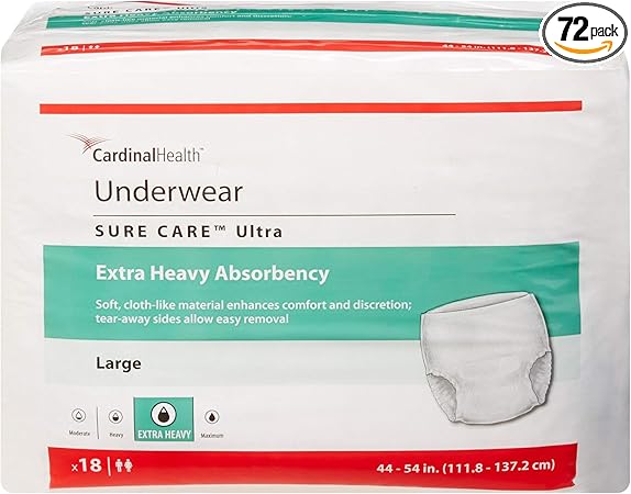 Cardinal Health™ Protective Underwear, Sure Care™ Ultra, Extra Heavy Absorbency, Large, Case of 72