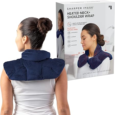 Sharper Image Heated Neck & Shoulder Wrap - Microwavable Warm & Cooling Plush Pad, Scented Aromatherapy (100% Natural Lavender & Herb Spa Blend), Pain Tension Headache Relief Therapy, Gift for Women