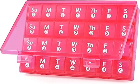 Large Monthly Pill Organizer, 28 Day Pill Box 1 Time a Day, 4 Weeks a Month Pill Case Container,Travel Friendly Medicine Organizer Pill Case for Vitamins, Fish Oils, Supplements