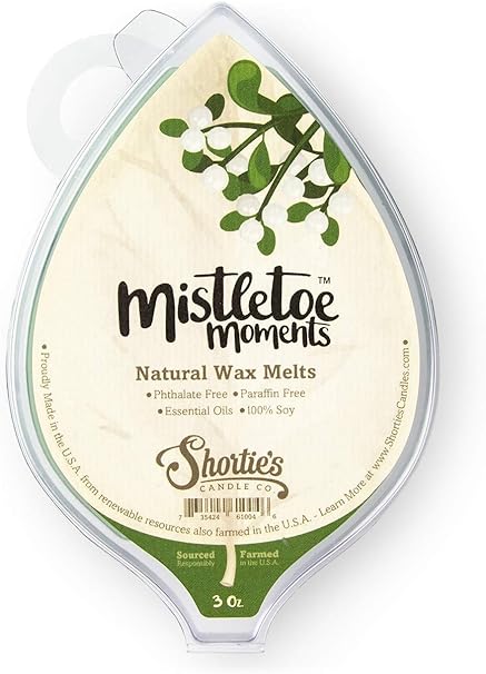 Shortie's Candle Company Mistletoe Moments Natural Soy Wax Melts - 1 Highly Scented 3 Oz. Bar - Made with 100% Soy and Essential Fragrance Oils - Phthalate & Paraffin Free, Vegan, Non-Toxic