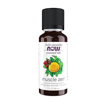 NOW Foods Essential Oils, Muscle Zen™ Essential Oil Blend for Sports Massage, Steam Distilled, 1-Ounce