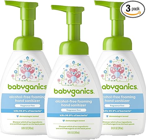 Babyganics Foaming Pump Hand Sanitizer, Alcohol Free, Fragrance Free, Kills 99.9% of Common Bacteria, Moisturizing, 8.45 Fl Oz (Pack of 3)