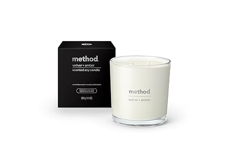 Method Premium Soy Candle, Vetiver + Amber, 2 Wick, Recyclable Jar, Up to 50 Hours Burn Time, 14 oz