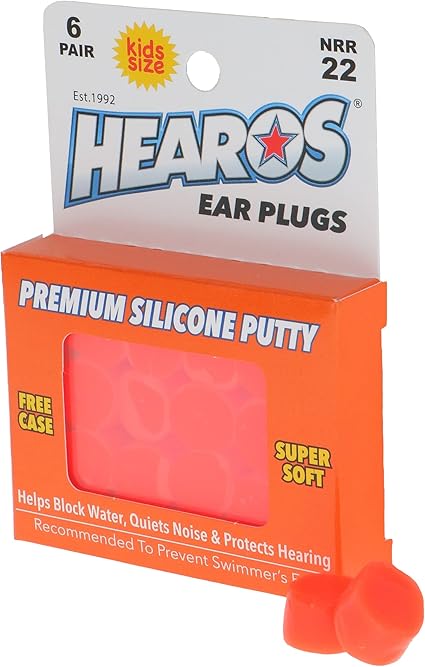 HEAROS Reusable Kids Ear Plugs for Swimming - Floating Silicone Putty, One Size Fits All Mouldable for Ultimate Comfort, Waterproof to Prevent Swimmers Ear, 6 Pairs with Case NRR 22 Hearing Protection