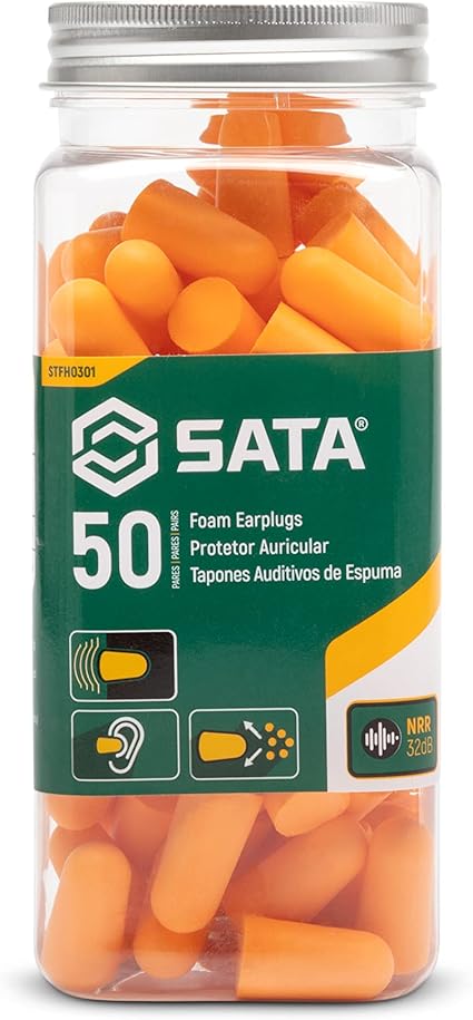 SATA 50 Pairs ANSI and CE Compliant, Soft PU Foam Earplugs, NRR 32dB, SNR 34dB - STFH0301 , Orange