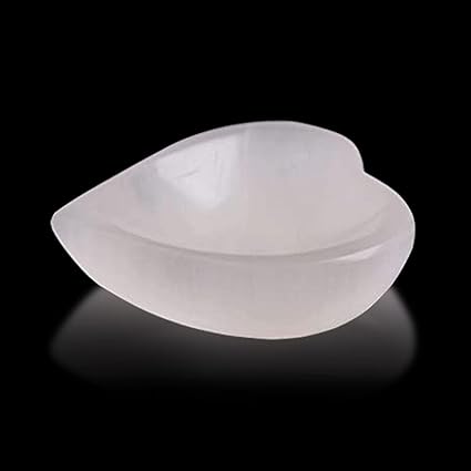 Himalayan Glow Natural Selenite Bowl Heart Shape Selenite Crystal - 10 cm for Reiki Healing Meditation Decoration, White