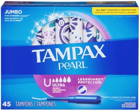 Tampax Pearl Plastic Tampons, Ultra Absorbency, 45 Count