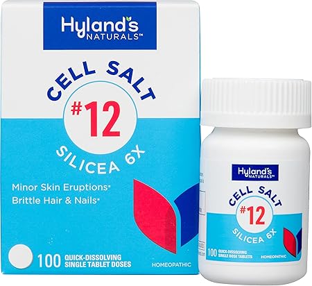 Hyland's No. 12 Cell Salt Silicea 6X Tablets, Acne & Blackhead Treatment, Hair & Nail Growth Supplement & Strengthener, Skin Irritations, Quick Dissolving Tablets, 100 Count