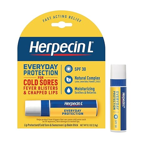 Herpecin L Lip Balm Stick 30 SPF 0.1 Ounce Tube Cold Sore Sun & Fever Blisters and Chapped Lips Relief Lip Balm with SPF30 and Lysine