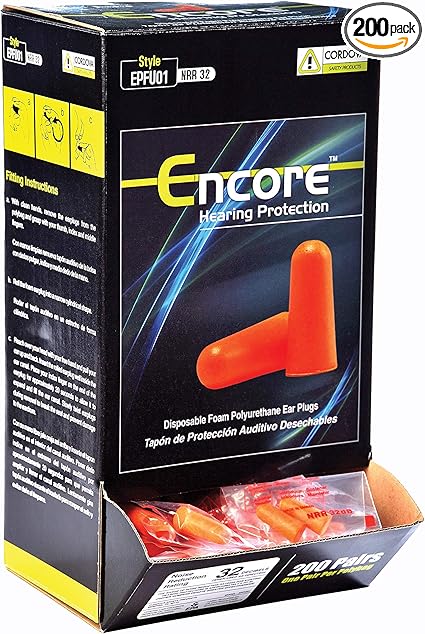 Cordova EPFU01 Encore Orange Foam Pu Ear Plugs, Uncorded, Nrr 33 Db, 200-Pack