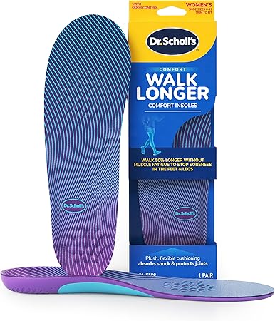 Dr. Scholl's Walk Longer Insoles for Women - Comfortable Plush Foam Cushioning Inserts for Walking, Hiking, and Standing on Feet All-Day with Arch Support - Walk 50% Longer Without Muscle Fatigue