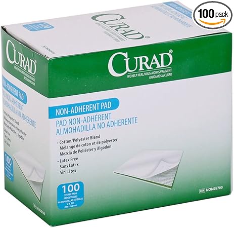 Medline Curad Sterile Nonadherent Pad, Soft, Perforated, Absorbent, Cotton/Polyester, 2