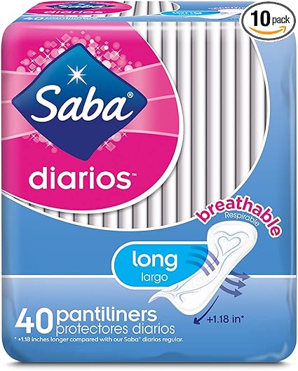 Saba Diarios Long Liners, for Daily Use, Breathable Pantiliners, 400 Count (10 Packs of 40)