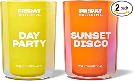 Friday Collective Day Party and Sunset Disco Candles, Citrus Scents, Made with Essential Oils, 2 Pack, 8 oz, Yellow & Orange (1744498)