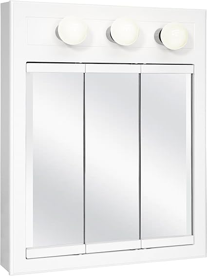 Design House 532374-WHT Concord Medicine Cabinet 3-Light Durable White Frame Bathroom Wall Cabinet with Mirrored Doors, 24