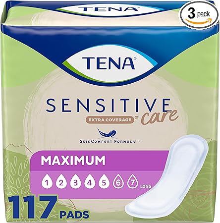 Tena Incontinence Pads, Bladder Control & Postpartum for Women, Maximum Absorbency, Long, Sensitive Care - 117 Count