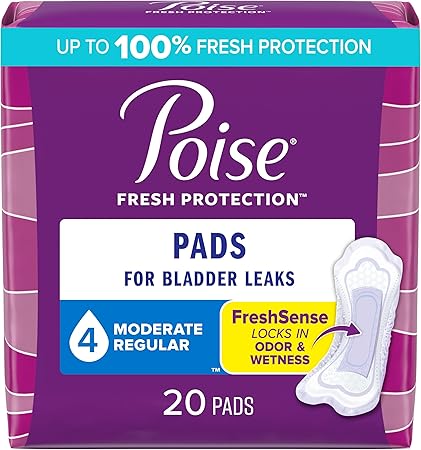 Poise Incontinence Pads & Postpartum Incontinence Pads, 4 Drop Moderate Absorbency, Regular Length, 20 Count, Packaging May Vary