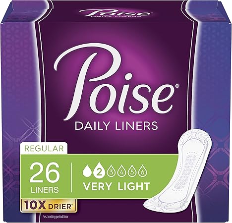 Poise Incontinence Panty Liners, Very Light Absorbency, Regular Length (26 Count)