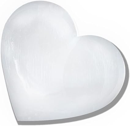 Selenite Crystal Heart Shape Stone, Calming Quality Crystal, Best for Reiki, Healing & Meditation, Natural Body Chakra Worry Stone – 10cm, White