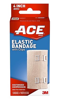 ACE 4 Inch Elastic Bandage with with Clips, Beige, Great for Leg, Shoulder and More, 1 Count