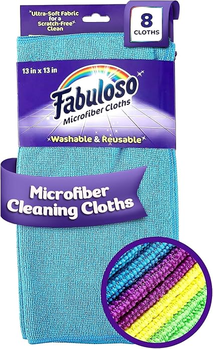 Fabuloso Microfiber Cleaning Cloths - Rainbow Colors - Lint-Free Microfiber Cloths for House, Kitchen, and Car - Reusable, Washable, Absorbent Towels for Glass, Windows & Wood Furniture - 1 Pack, 8 Ct