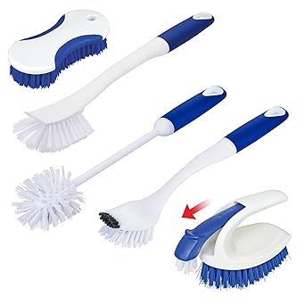 CELOX 5 Pack Kitchen Scrub Brush Set with Ergonomic Handle, Deep Cleaning Brushes with Hanging Hole, Include Dish Brush, Grout Brush, Groove Gap Brush, Bottle Brush, Bathroom Brush