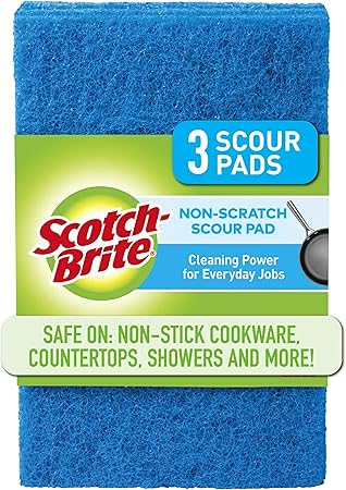 Scotch-Brite Non-Scratch Scour Pads, Scouring Pads for Kitchen and Dish Cleaning, 3 Pads