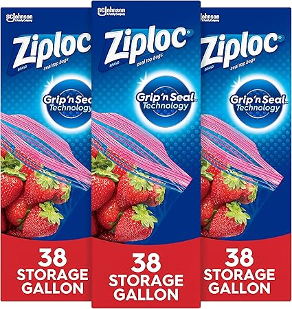 Ziploc Storage Bags, For Food, Sandwich, Organization and More, Smart Zipper Plus Seal, Gallon, 38 Count, Pack of 3 (114 Total Bags)