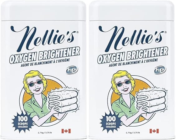 Nellie's Oxygen Brightener Powder Tin (100 Loads), 3.75 Pounds (Pack of 2)- Removes Tough Stains, Dirt and Grime