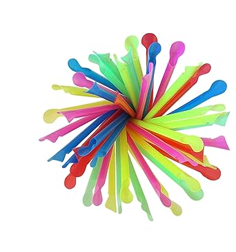 Concession Essentials 8'' Unwrapped Snow Cone Spoon Straw Assorted Bright Colors. Pack of 400ct.