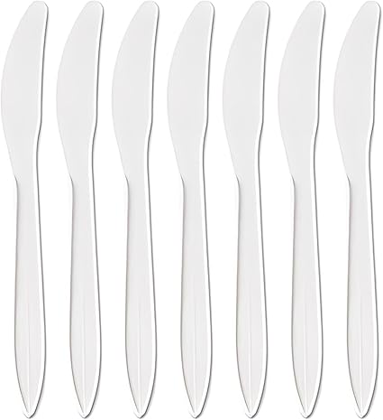 Kitchen Selection, White Heavy Weight Knives - Pack Of 50 - Classic & Disposable Plastic Cutlery, Perfect for Birthday Parties, BBQs, Home & Catering Events