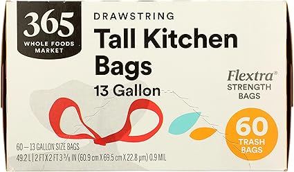 365 by Whole Foods Market, Bag Kitchen Tall Drawsting Flextra 13 Gallon, 60 Count