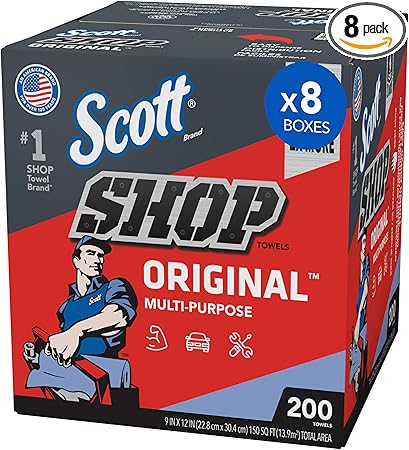 Scott® Shop Towels Original (75190), Blue, Pop-Up Dispenser Box (200 Towels/Box, 8 Boxes/Case, 1,600 Towels/Case)