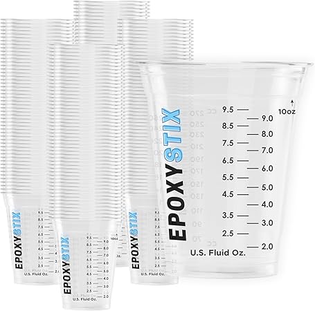 [100 Pack] NEW SIZE 12oz Graduated Mixing Cups - Durable PET, Clear Measurement Markings in oz, mL and cups - For Resin, Paint, Mixing and Crafts