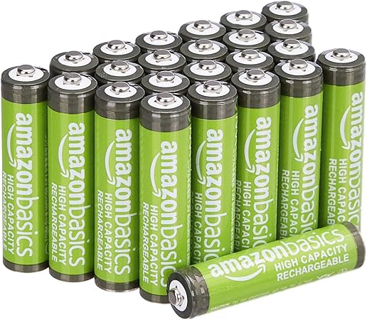 Amazon Basics 24-Pack Rechargeable AAA NiMH High-Capacity Batteries, 850 mAh, Recharge up to 500x Times, Pre-Charged