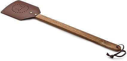 Outset 76616 Acacia Wood and Leather Amish-Style Fly Swatter, 17.5