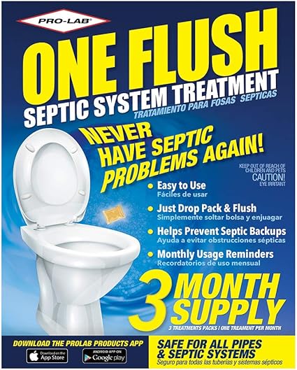 ONE FLUSH - Septic Tank Treatment Packets, 3-Month Supply of Easy-Flush Bacteria & Enzyme Packets - Proactive Prevention for Sewage Backups, Made in the USA