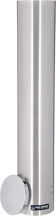 San Jamar Large Pull-Type Cup Dispenser Fits 12 - 24 Oz. Cups with Flip Cap for Restaurants, Dining Halls, and Fast Food, Stainless Steel, 23.5 Inches, Silver