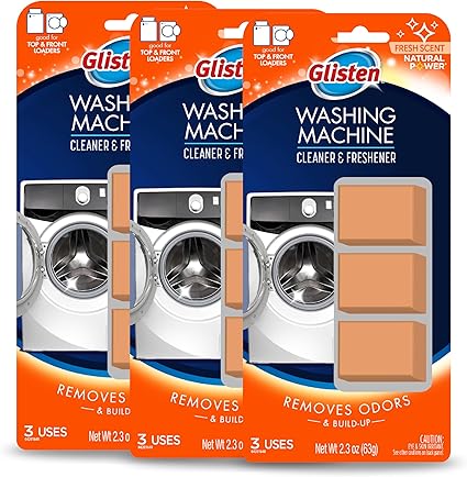 Glisten Washing Machine Cleaner and Freshener Deodorizer, Cleans Top Load and Front Load Washers, Fresh Scent, 9 Tablets