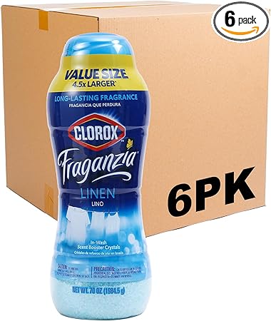 Clorox Fraganzia Laundry Scent Booster Crystals in Linen Scent - Value Size Scented In-Wash Freshener Beads for Fresh, Clean, Great Smelling Clothes and Linens, 70 Ounce - 6 Pack