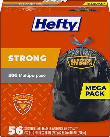 Hefty Strong Large Trash Bags, 30 Gallon, 56 Count