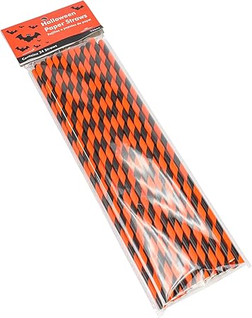 Chef Craft Eco Halloween Paper Straws, 10 inches in Length 24 Piece Set, Orange/Black