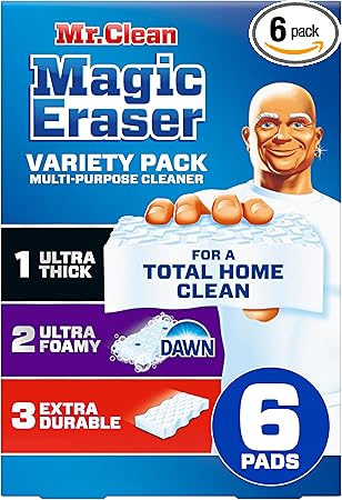 Mr. Clean Magic Eraser Variety Pack with Ultra Thick, Ultra Foamy, and Extra Durable Multi Purpose Cleaner, Magic Eraser Sponge Multi Surface Cleaner, 6ct