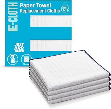 E-Cloth Reusable Paper Towel Replacement Cloth, Premium Microfiber Cleaning Cloths Ideal for Cleaning Up Spills on Countertops, Alternative to Paper Towels, 100 Wash Guarantee, 4 Count