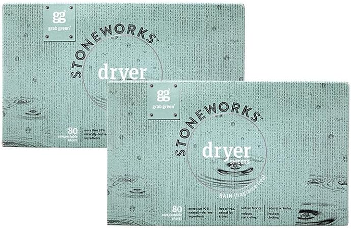 Grab Green Stoneworks Cruelty-Free Dryer Sheets | Softens Fabrics, Freshens Clothing & Reduces Static-Cling and Wrinkles | Plant Based | Fragrance Free (160 Sheets)