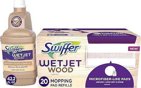 Swiffer WetJet Mops for Floor Cleaning, Hardwood Floor Cleaner, Mopping Refill Bundle, Includes: 20 Pads, 1 Cleaning Solution