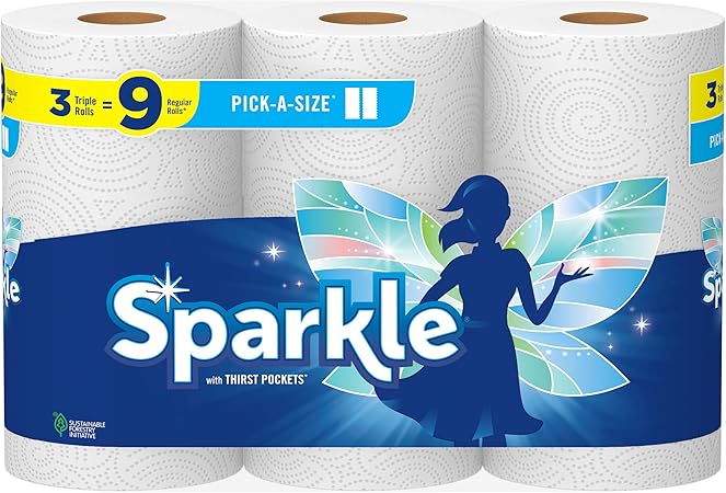 Sparkle Pick-A-Size Paper Towels, 3 Triple Rolls = 9 Regular Rolls, Everyday Value Paper Towel With Full And Half Sheets